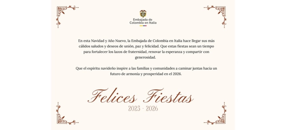 Embajadora de Colombia en Italia, Ligia Margarita Quessep Bitar, publica su saludo de Navidad y Prospero Año Nuevo 2026